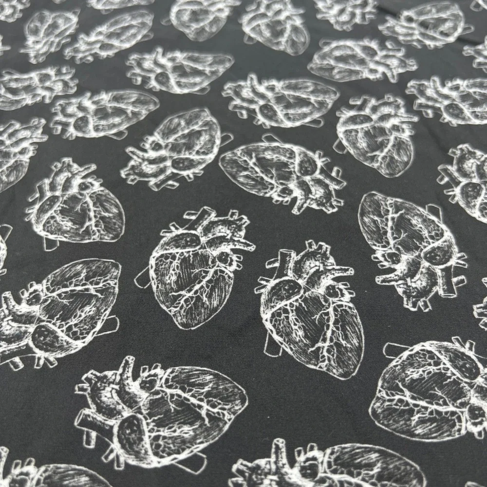 Anatomical Heart Cotton Fabric HodgePodgeBricolage Black &‎ White 7+ Yards